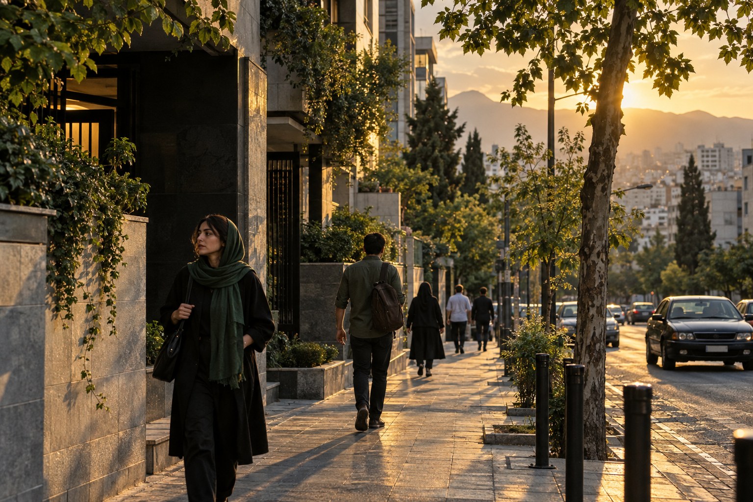 نمایی از یک شهر در روشنایی غروب