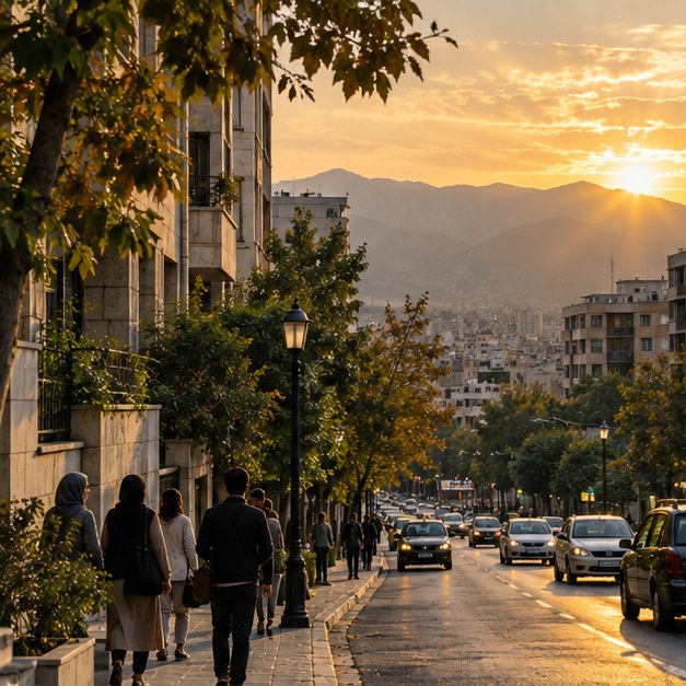 خیابانی شهری در روشنایی غروب